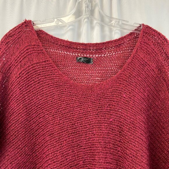 Bayberry Road Women’s Knit Poncho Sweater Half Sleeve Burgundy One Size Fringe - Picture 3 of 7